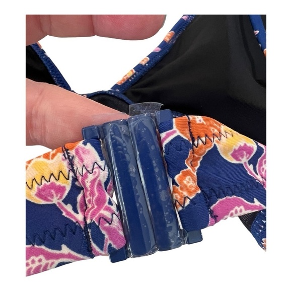 J. Crew Plunge bikini top in painted block print Size 3X Navy Orange Floral NWT - Picture 10 of 14